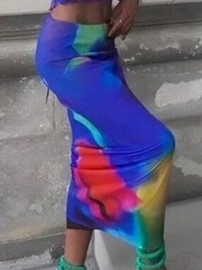 Zara Multicolor Abstract MIDI Skirt